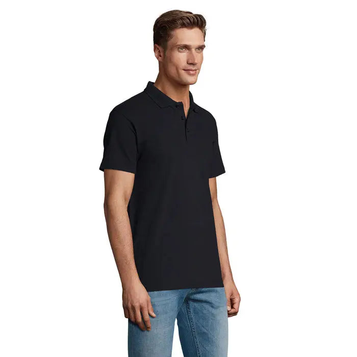 Tricou polo barbatesc primavara ii negru cu maneci scurte din bumbac 210g si guler clasic cu nasturi