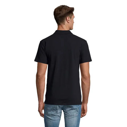 Polo bărbătesc primavara ii negru cu mâneci scurte, guler clasic și manșete rib knitted din material 210g