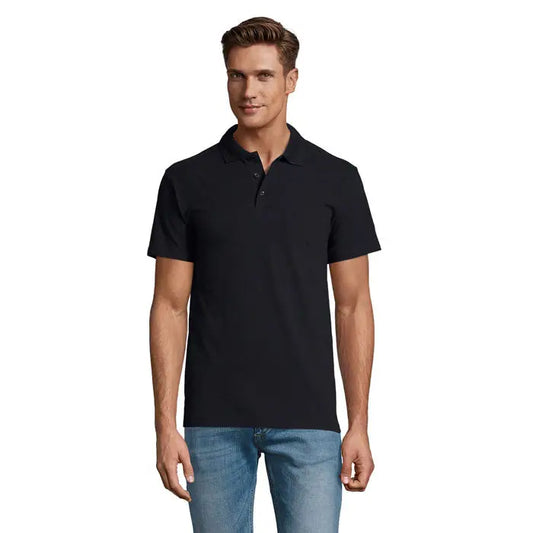 Tricou polo bărbați primavara ii negru cu mânecă scurtă și guler clasic din material 210g