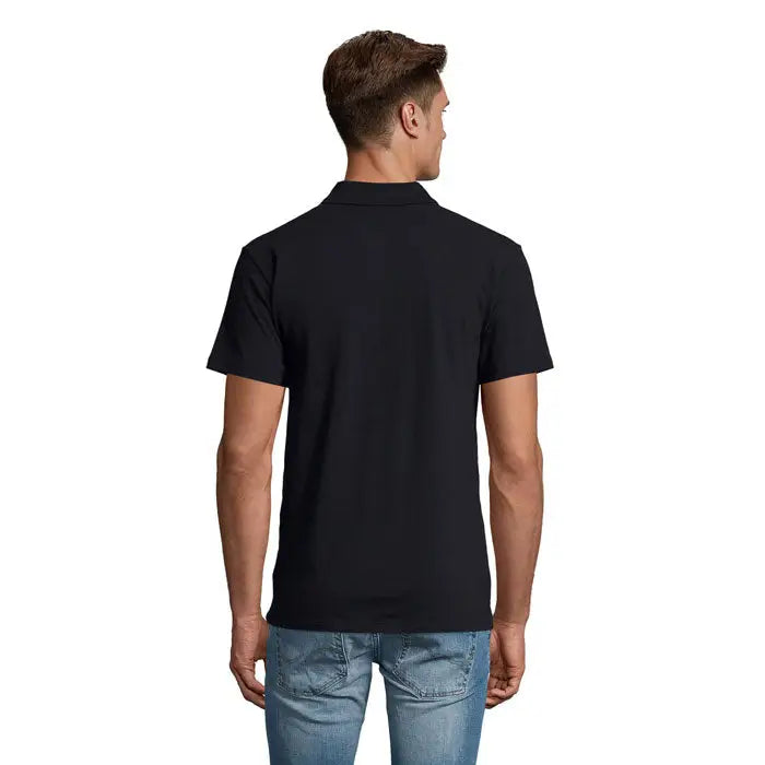 Tricou polo negru primavara ii baieți 210g cu guler clasic și manșete rib în mânecă scurtă