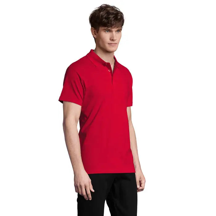 Polo bărbătesc primavara ii roșu cu mânecă scurtă, guler clasic și nasturi, material 210g