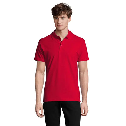 Tricou polo bărbați primavara II roșu cu mânecă scurtă, guler clasic și fenta cu nasturi 210g