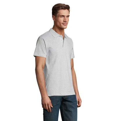 Polo barbati primavara ii 210g gri deschis cu textura, guler clasic si maneci scurte din bumbac usor