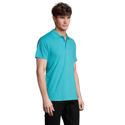 Tricou polo barbatesc primavara ii 210g, culoare teal, maneci scurte, guler clasic si nasturi