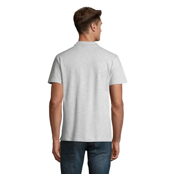 Tricou polo primavara ii bărbați gri deschis cu mâneci scurte și țesătură texturată subtilă