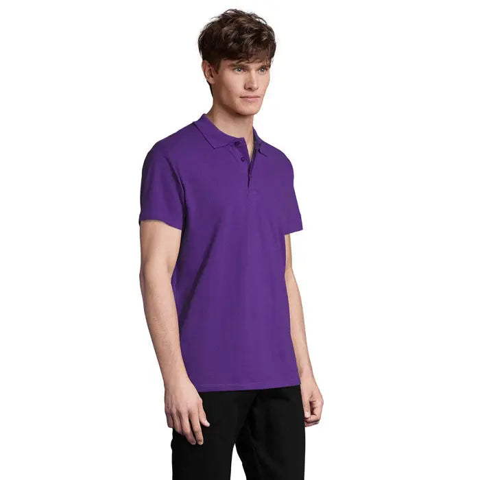 Tricou polo barbati primavara ii solid mov cu maneci scurte, guler clasic si material de 210g