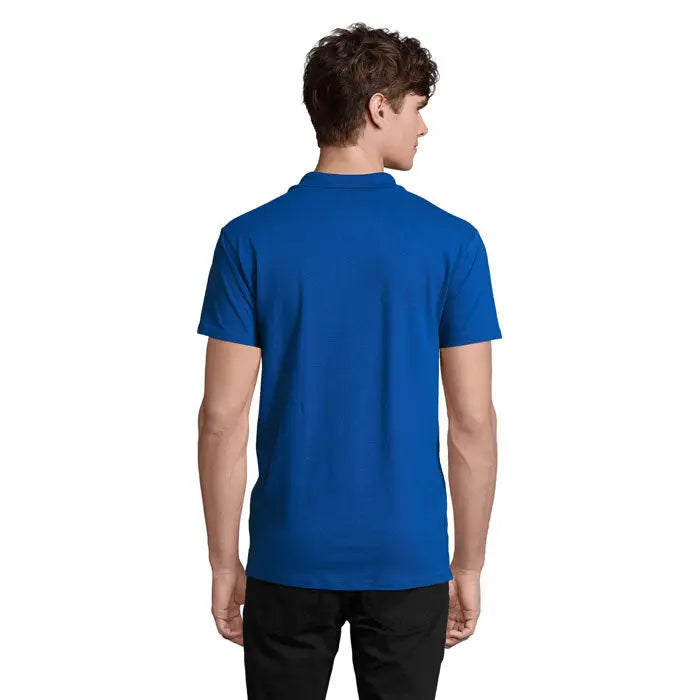 Un polo baărbat primavara ii royal blue cu mâneci scurte cusături fine și guler clasic 210g