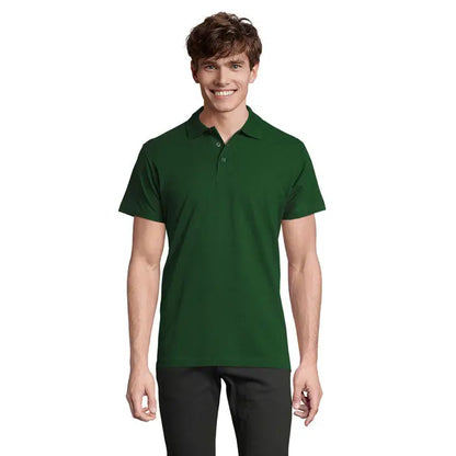 Tricou polo barbatesc primavara ii verde inchis cu maneci scurte guler clasic si nasturi 210g