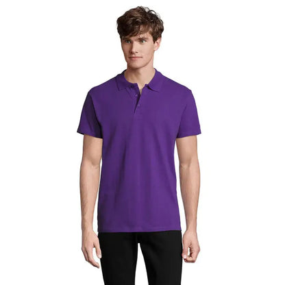 Tricou polo primavara ii bărbați solid violet cu mâneci scurte, guler clasic și nasturi din material 210g