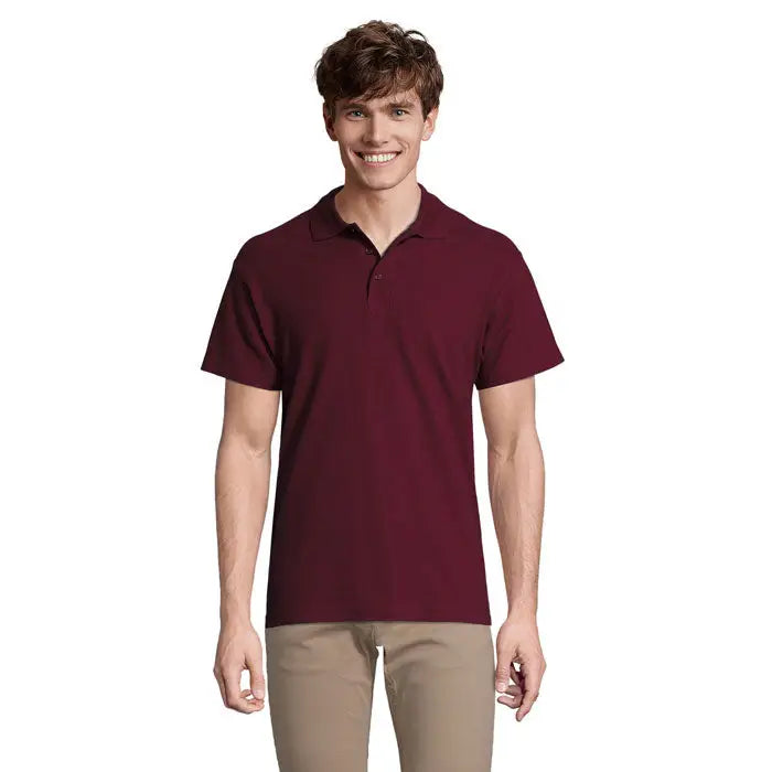 Polou maroon primavara ii pentru bărbați cu guler clasic și mâneci scurte din bumbac neted 210g