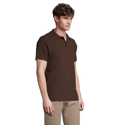 Tricou polo bărbătesc primavara ii 210g maro închis cu mâneci scurte și guler clasic din material 210g