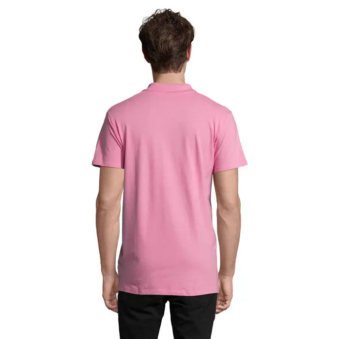 Tricou polo barbati primavara ii roz solid cu maneci scurte si guler clasic din material 210g