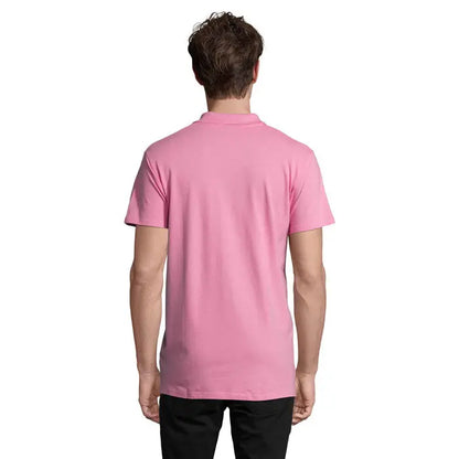 Tricou polo bărbați primavara ii roz solid cu mânecă scurtă și guler clasic, material de 210g fin legat