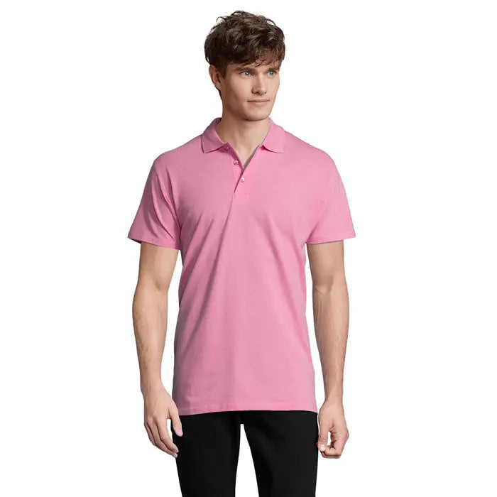 Polo barbatesc primavara ii roz solid cu maneci scurte din material 210g cu guler clasic si nasturi