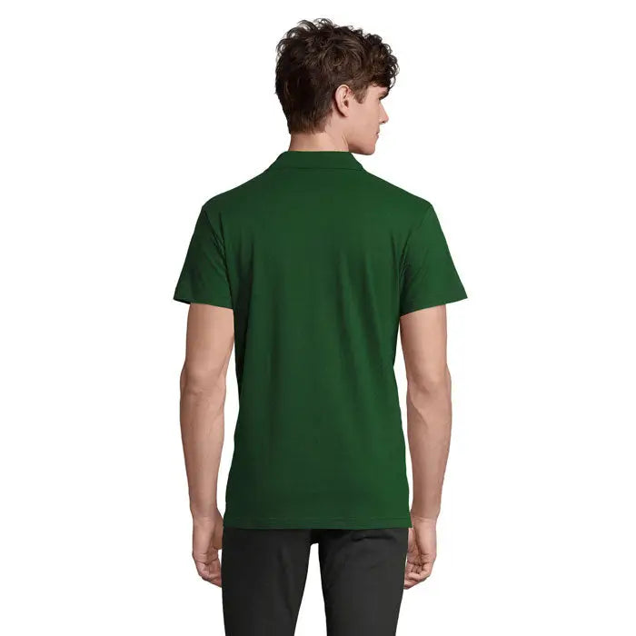 Polo barbati primavara ii solid verde inchis cu maneci scurte colar clasic si cusaturi bine finisate 210g