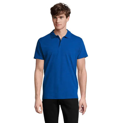 Polo shirt royal blue pentru barbati primavara ii cu maneci scurte guler clasic si nasturi 210g