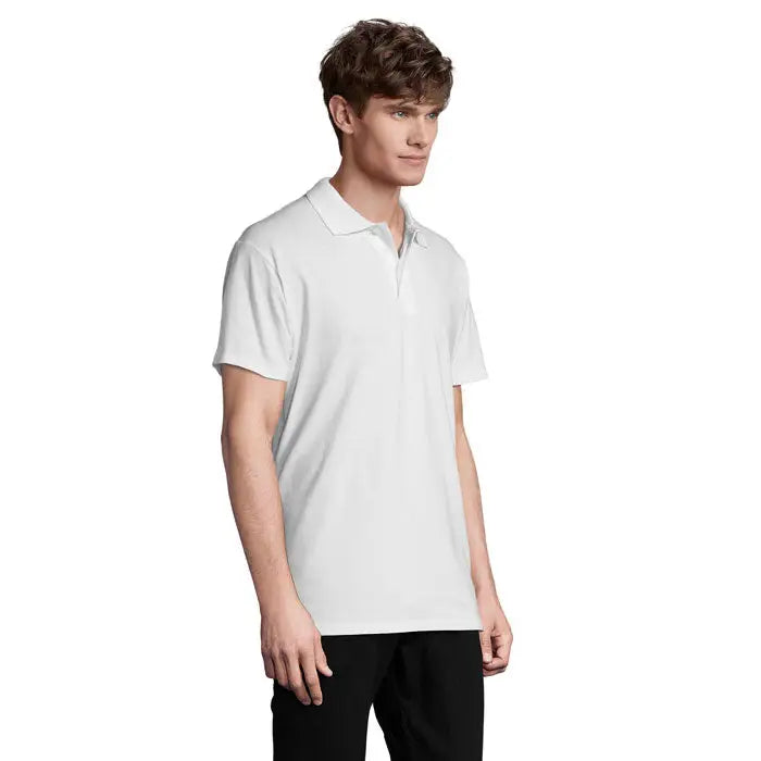 Tricou polo alb primavara ii pentru bărbați cu mânecă scurtă, guler clasic și nasturi, 210g