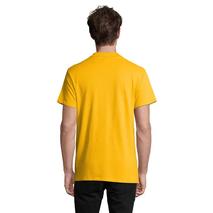 Tricou polo primavara ii bărbați galben solid din bumbac moale cu mâneci scurte și guler rotund clasic