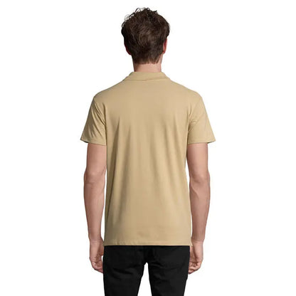 Tricou polo bărbați primavara II bej cu mâneci scurte guler clasic și cusături fine 210g