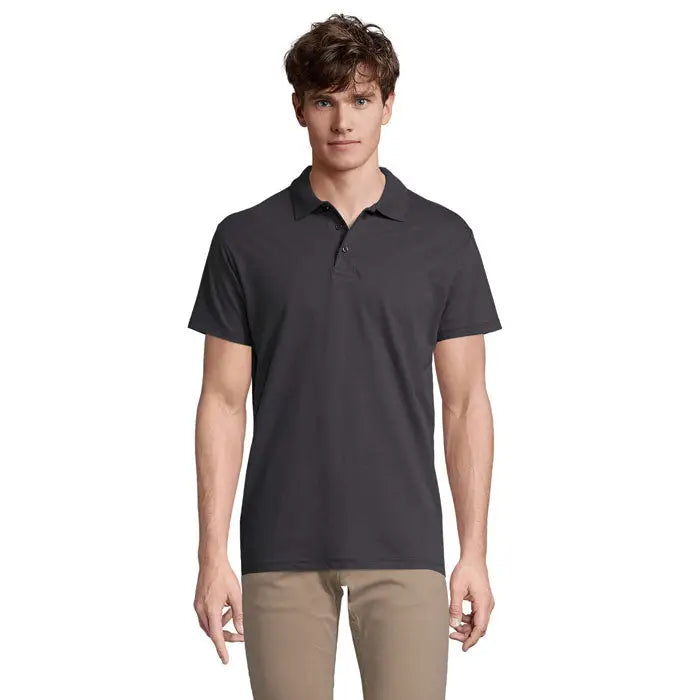Tricou polo barbati primavara ii gri inchis maneci scurte 210g bumbac clasic pentru tinute casual