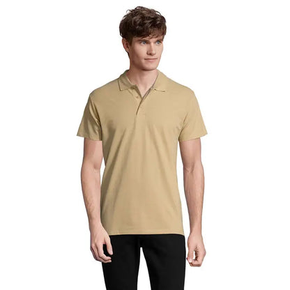 Beige tricou polo primavara ii barbati 210g cu maneci scurte, guler clasic si nasturi pe partea frontala