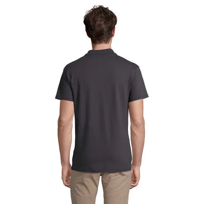 Tricou polo barbatesc primavara ii gri inchis cu maneci scurte si material de 210g cu guler clasic