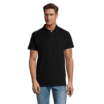 Tricou polo primavara ii pentru bărbați negru cu mâneci scurte guler clasic și nasturi din material 210g