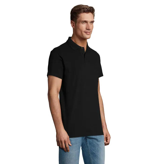 Tricou polo negru barbati primavara ii cu guler clasic si nasturi din material 210g