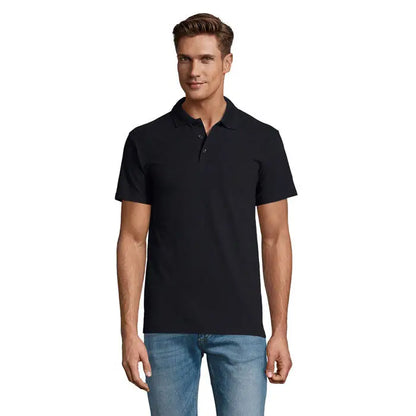 Tricou polo bărbați primavara ii negru cu mânecă scurtă, guler clasic și plachetă cu nasturi, 210g