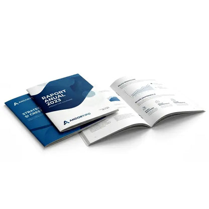 Brosuri de prezentare format A5 capsate cu coperta lucioasa si culori vii - Andortipo