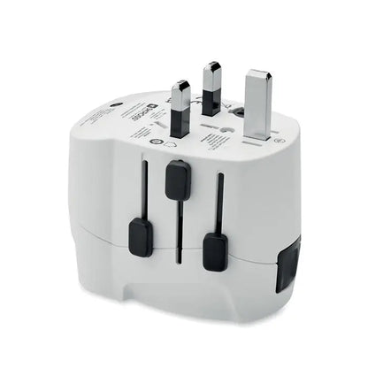 Adaptor de călătorie alb din plastic pro light 2x usb cu prize glisante negre și pini metalici argintii 3 poli