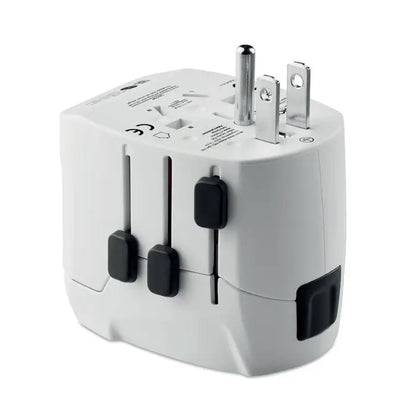 Adaptor de călătorie alb din plastic pro light 2x usb cu prize glisante negre și pini metalici argintii 3 poli
