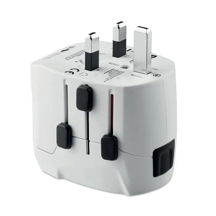 Adaptor de călătorie pro light 2x usb alb din plastic cu pini negri și argintii pentru uz internațional compact