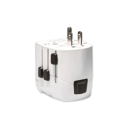 Adaptor universal de călătorie alb din plastic pro light 2x USB cu prize glisante negre și pini metalici 3 poli