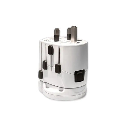 Adaptor de călătorie multi țărilor pro world si usb alb din plastic cu prize glisante negre și design compact