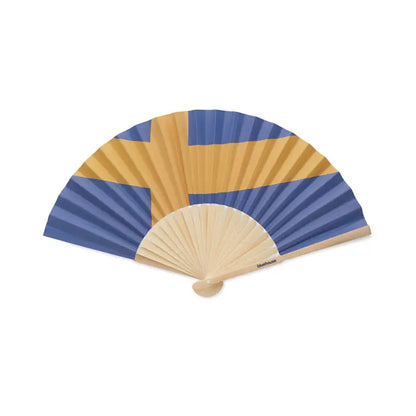 Ventilator pliabil cu mâner din lemn decorat cu steagul suedei albastru și auriu proiectare manuală
