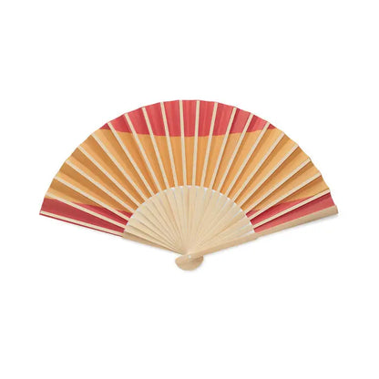 Ventilator traditional pliabil cu cadru de lemn si panouri de hartie dungate rosu si bej pentru proiectare manuala a steagului