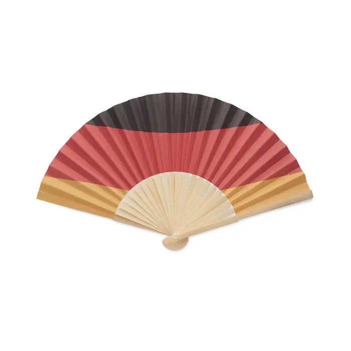 Ventilator pliabil din lemn cu model manual in dungi negru rosu si auriu inspirat de steagul german