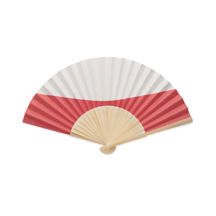 Proiectare manuala a steagului ventilatorului cu evantai pliabil traditional cu dungi alb coral si spițe lemn deschis