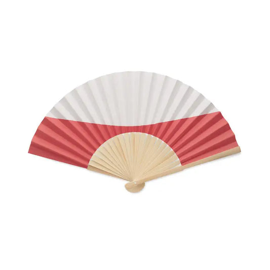 Proiectare manuala a steagului ventilatorului cu evantai pliabil traditional cu dungi alb coral si spițe lemn deschis