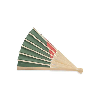 Ventilator pliabil verde si rosu cu model si maner din lemn deschis pentru proiectare manuala a steagului