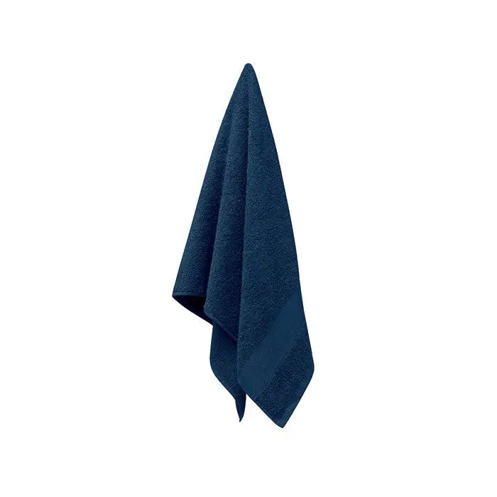 Prosop bumbac organic 100x50cm albastru bleumarin cu suprafata moale texturata si margini ordonate
