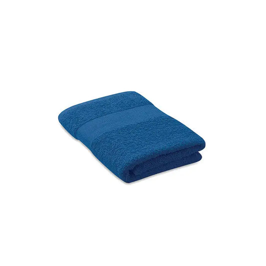 Prosop bumbac organic 100x50cm royal blue cu suprafata pufoasa si dungi orizontale subtile