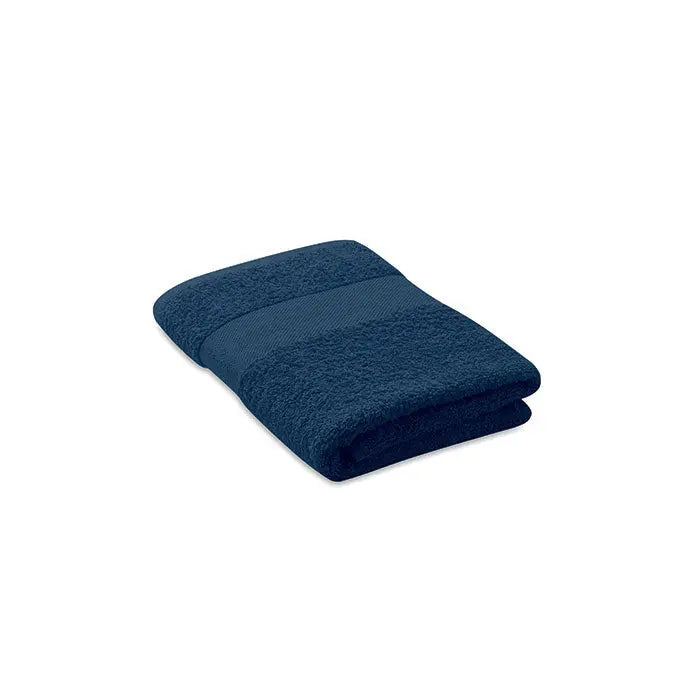 Prosop bumbac organic 100x50cm navy blue cu suprafata texturata si dungi orizontale subtile