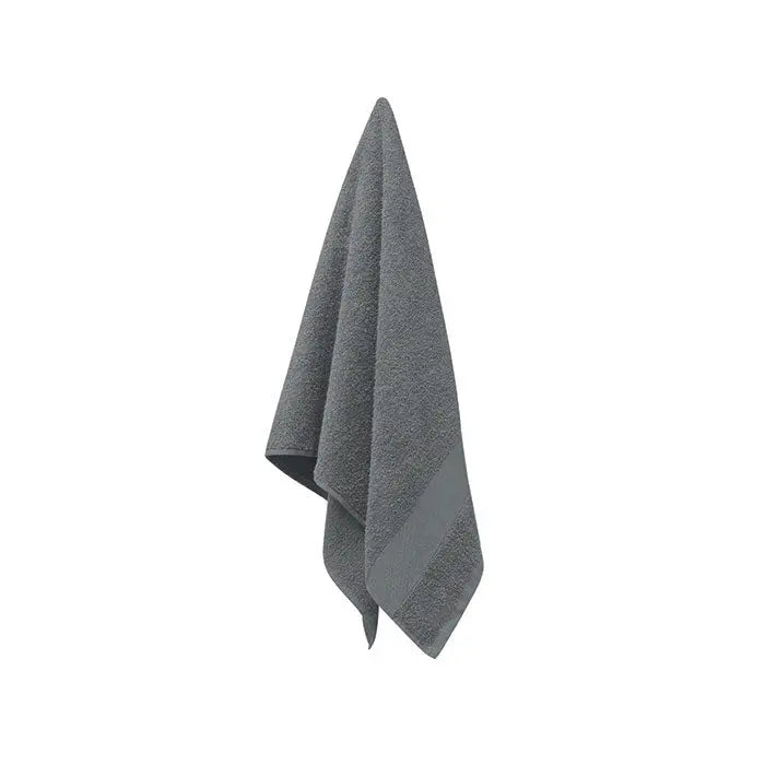 Prosop bumbac organic 100x50cm moale textura gri cu dunga gri inchis subtila pe margine