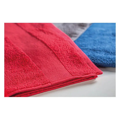 Prosop bumbac organic 100x50cm vibrant rosu din bumbac terry cloth moale si texturat cu margini pliabile