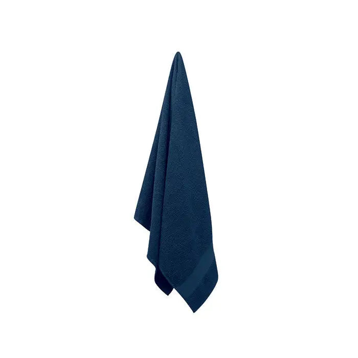 Prosop bumbac organic 140x70cm albastru inchis cu tesatura moale si margini finisate perfect