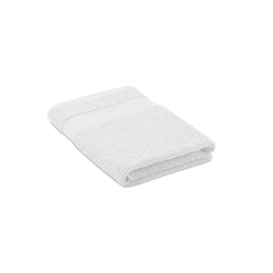 Prosop bumbac organic 140x70cm alb cu tesatura texturata si aspect curat, perfect pentru utilizare ca prosop de mana