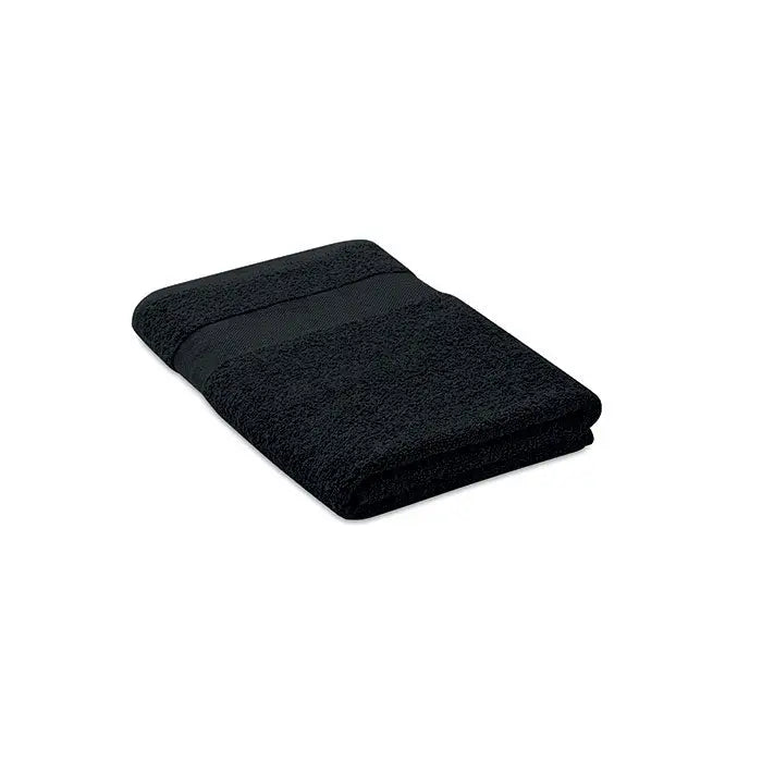 Prosop bumbac organic negru 140x70cm cu suprafata texturata si banda orizontala solida la mijloc