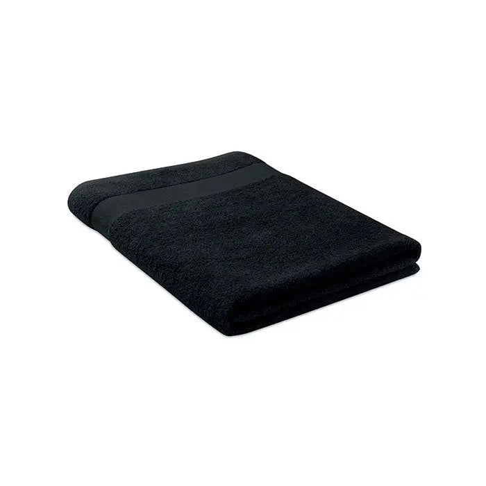 Prosop bumbac organic 180x100cm negru din bumbac cu margine solida neagra din material terry cloth